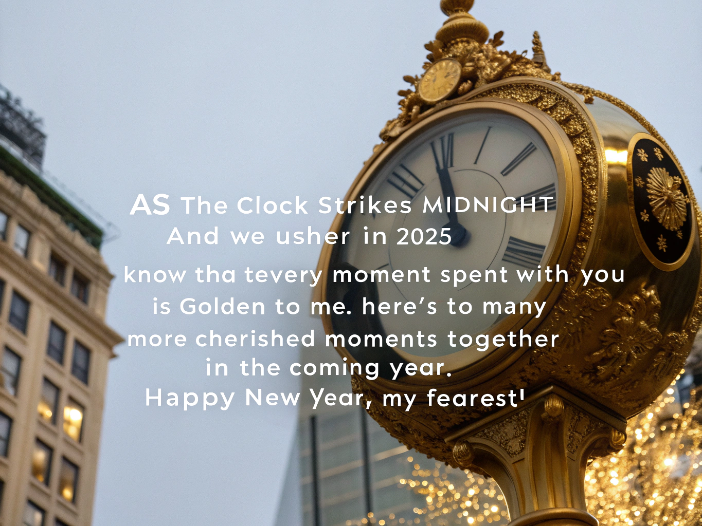 Happy New Year 2025 Image 3: Golden Clock Striking Midnight