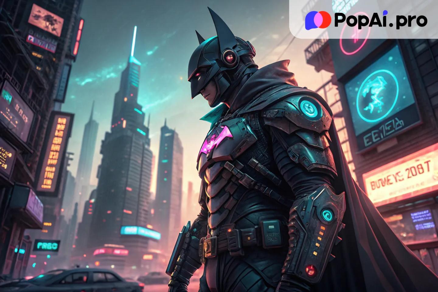 futuristic, cyberpunk version of Batman