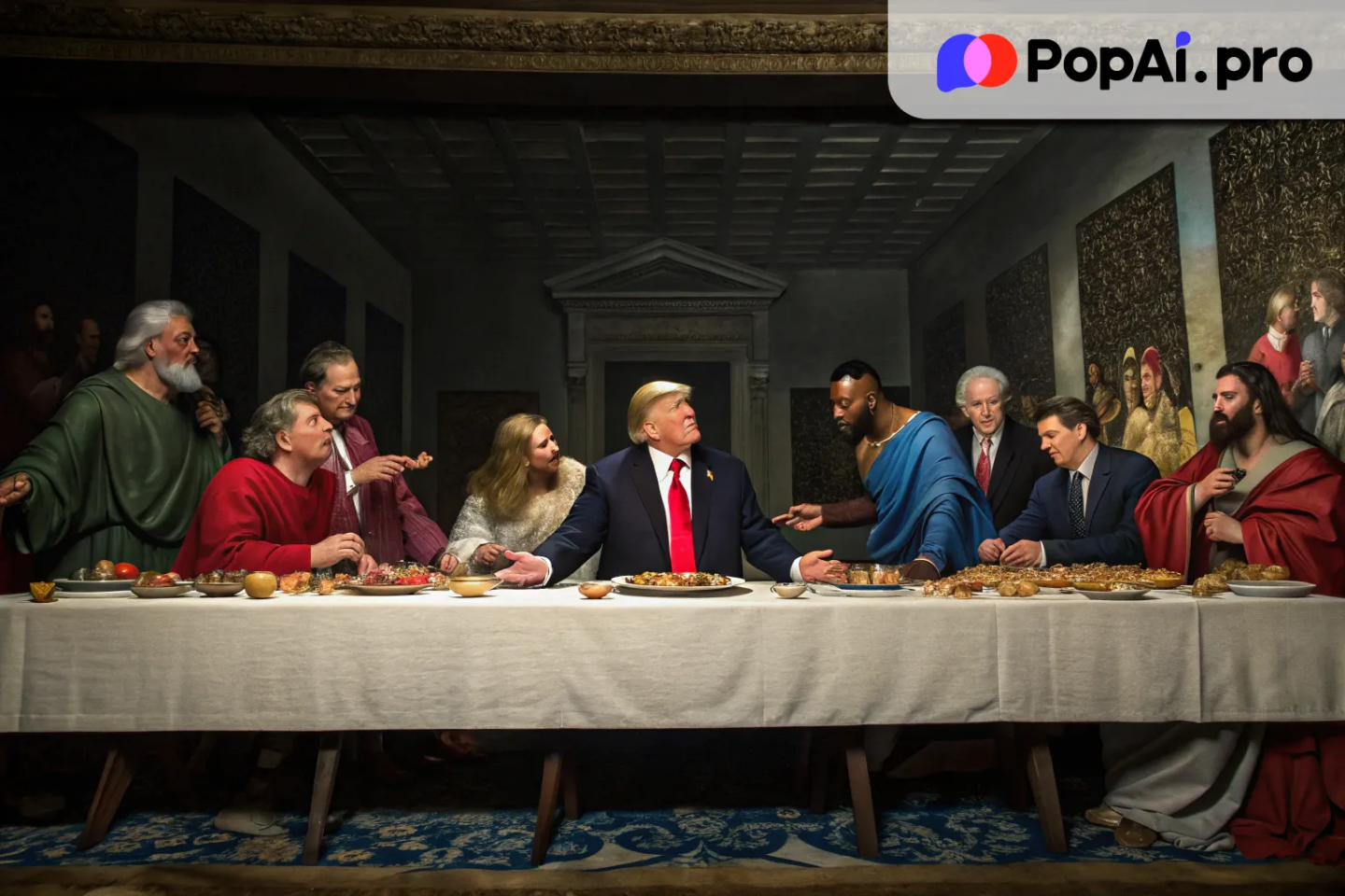 the Last Supper painted with Donald Trump in the middle of the table