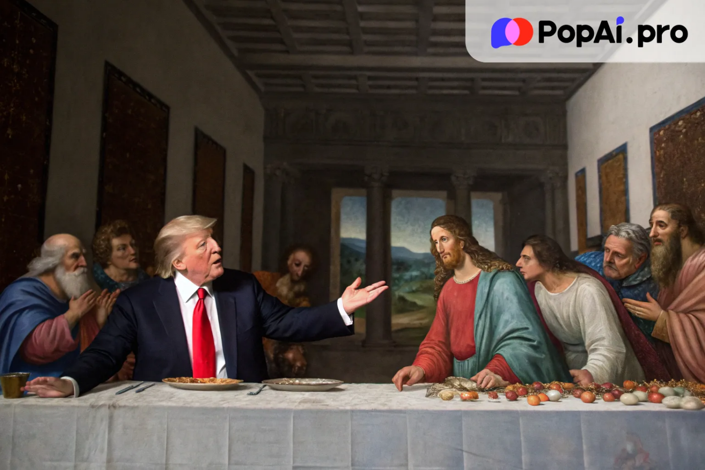 Donald Trump as the central figure in the Last Supper scene