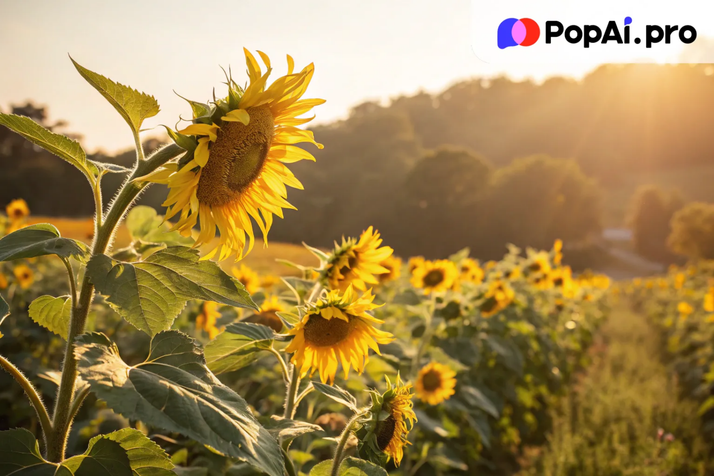 a sunflower field under the bright sun, with the flowers in focus