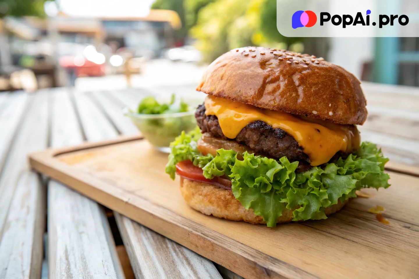 a vibrant, close-up image of a classic cheeseburger