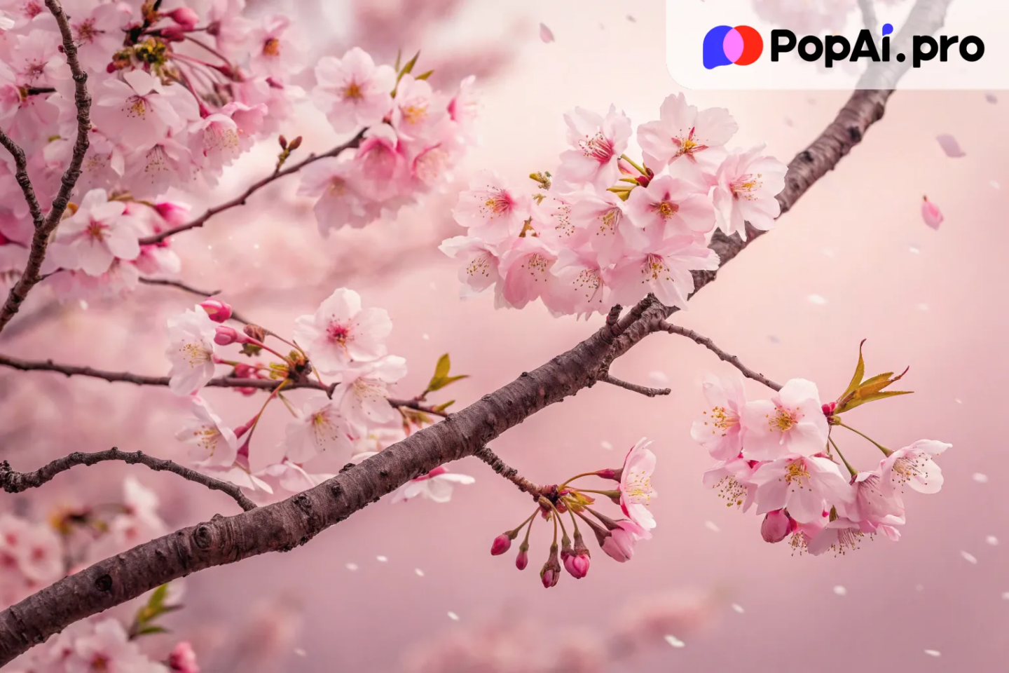 A stylized, hyper-realistic digital painting of a cherry blossom tree