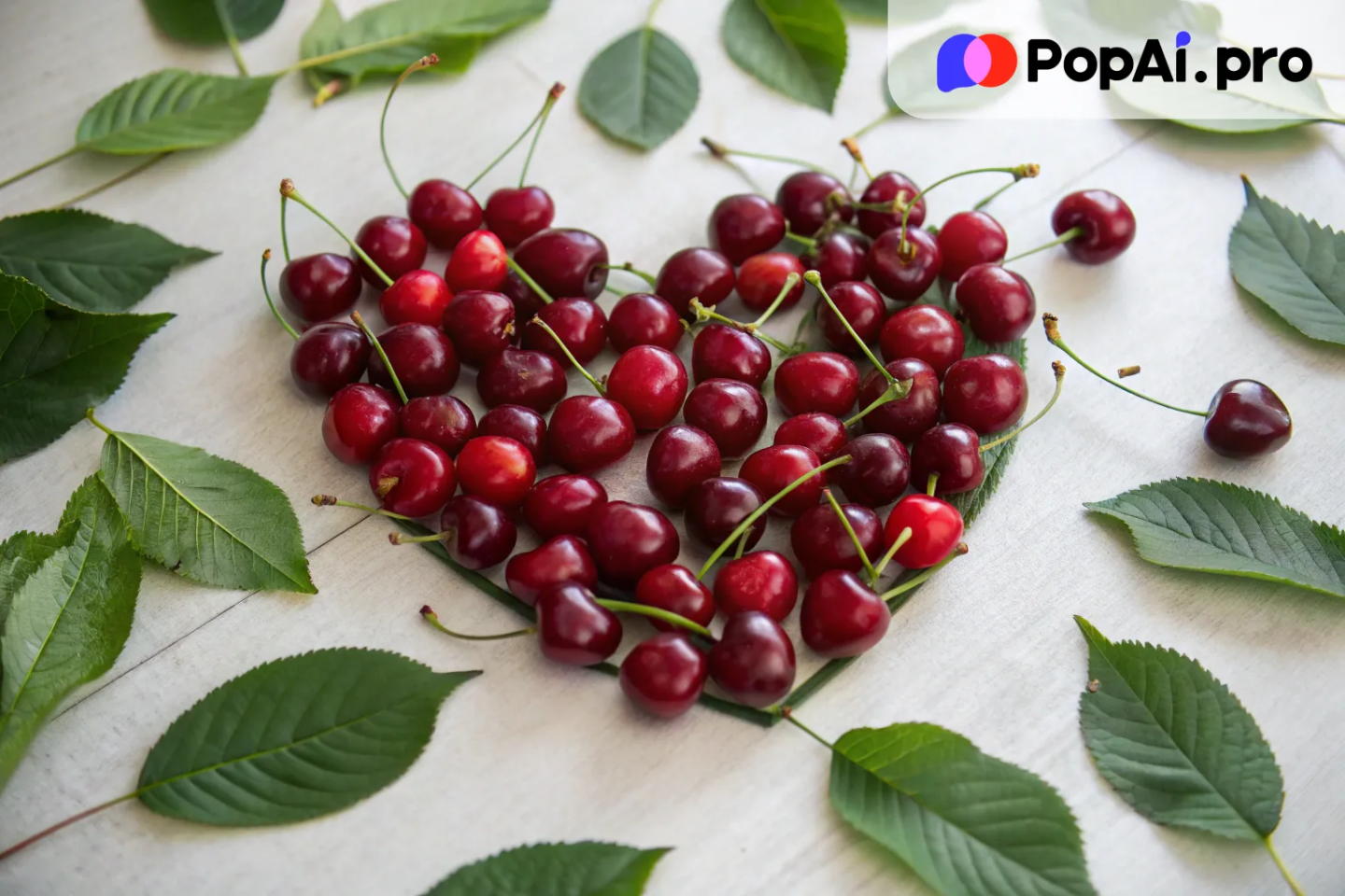 An illustration of cherries arranged in a heart shape