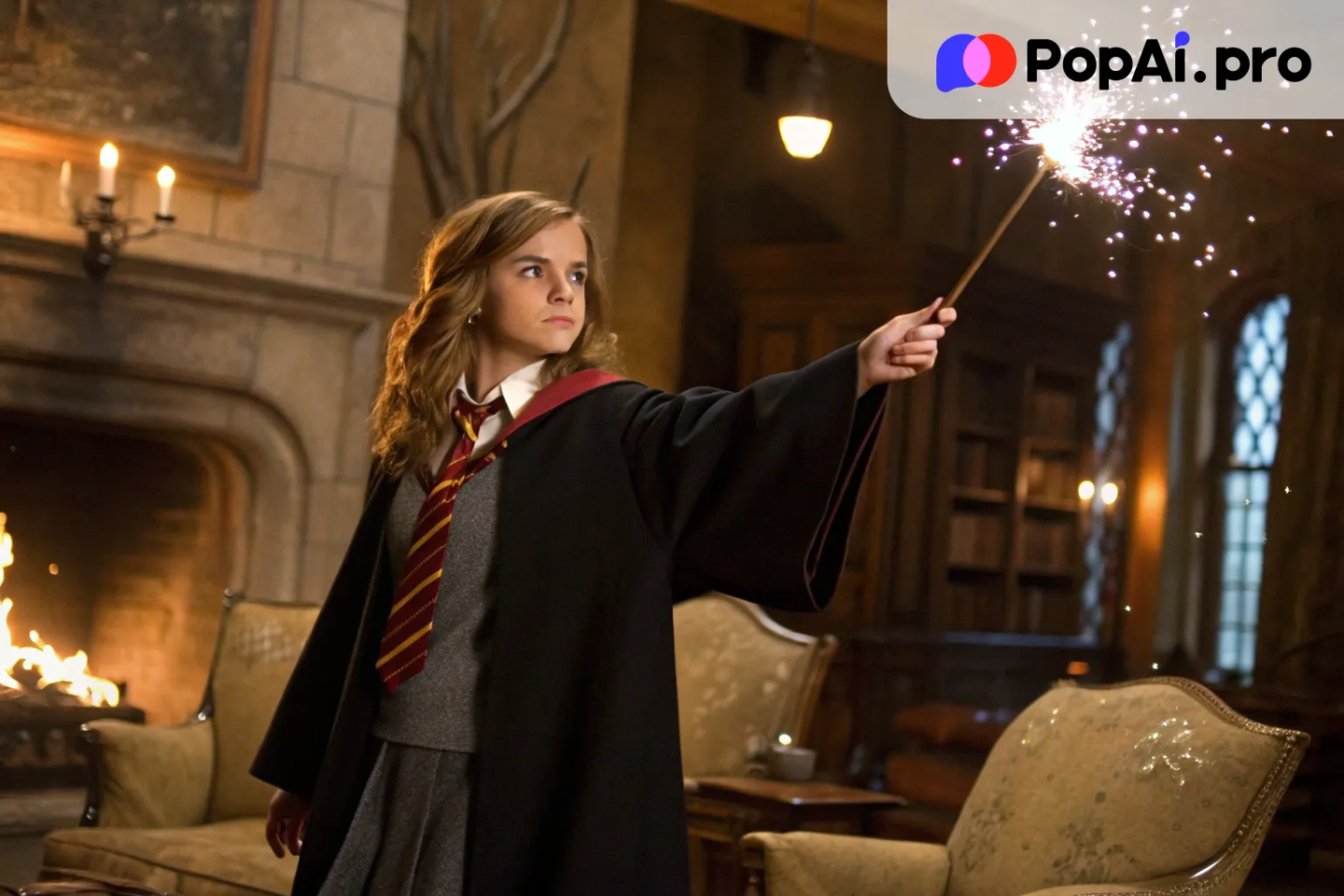 Emma Watson as Hermione Granger in a Hogwarts robe