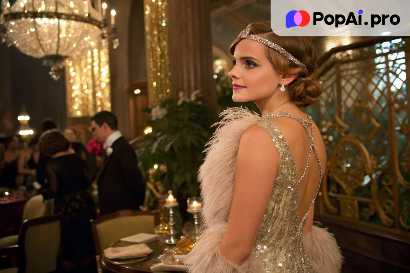 Emma Watson in a vintage 1920s flapper dress