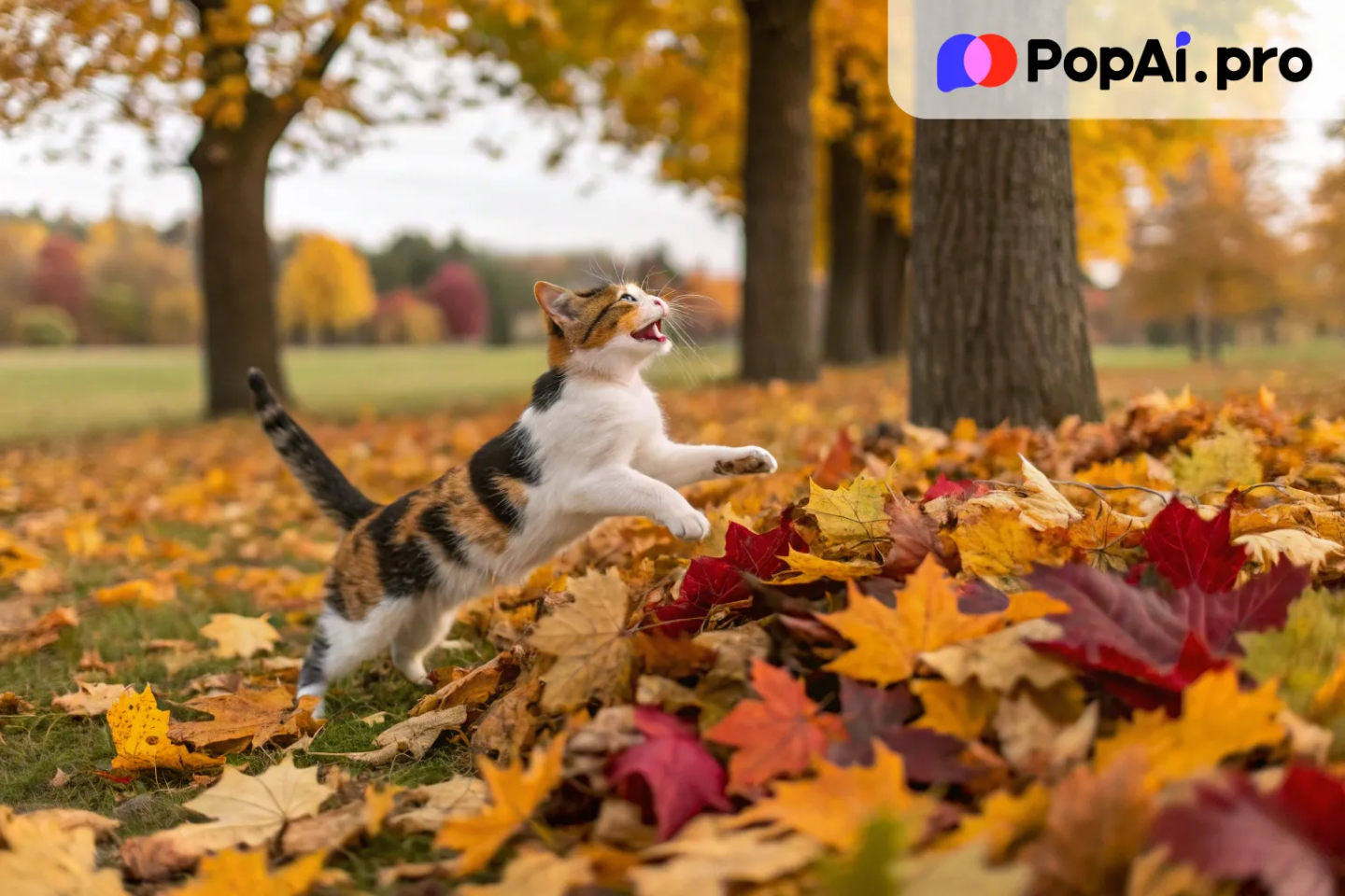 A playful calico cat with vibrant patches of orange, black, and white