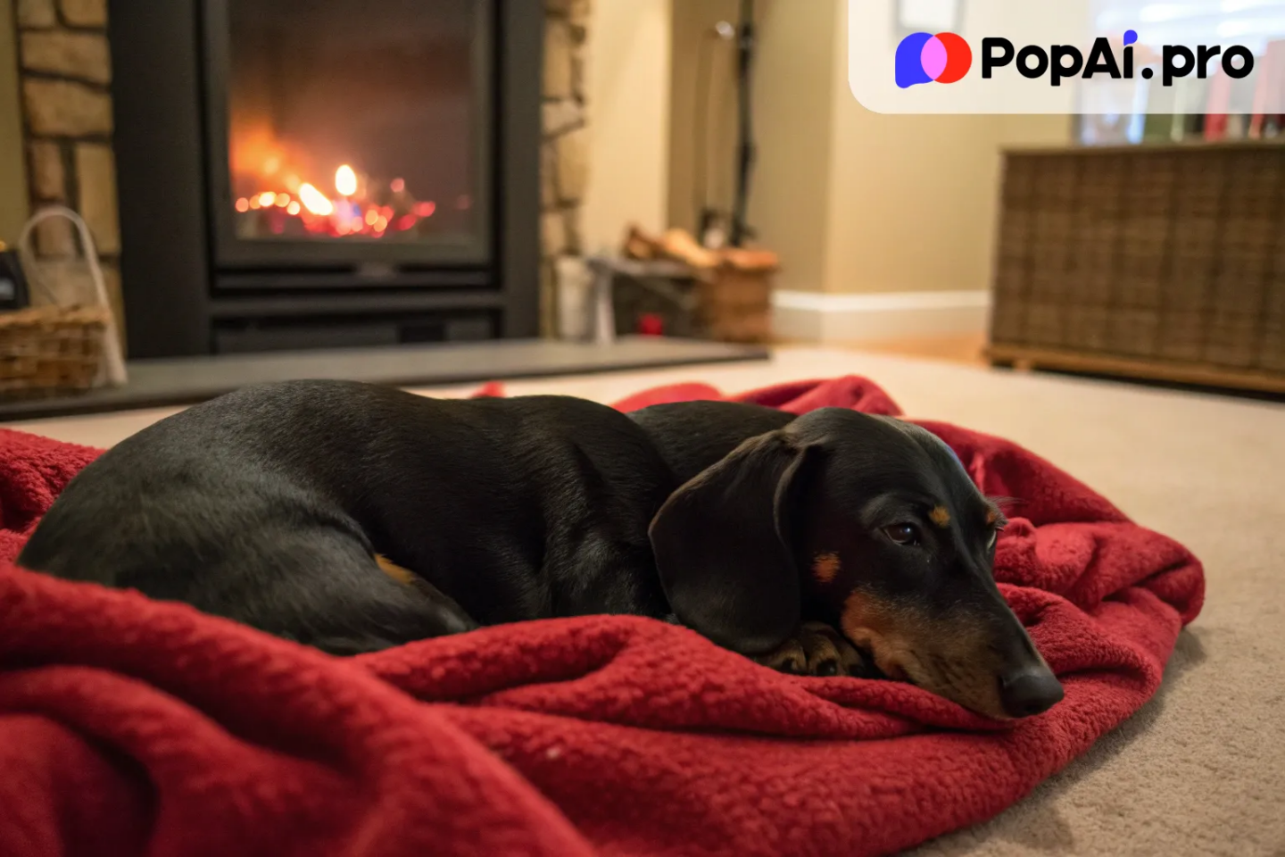 A small black Dachshund in a cozy living room