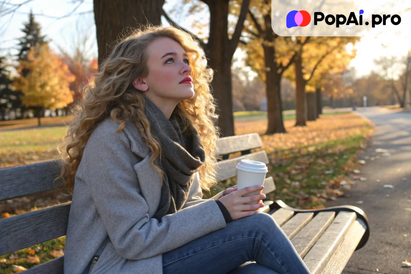 girlfriend sitting at a park bench