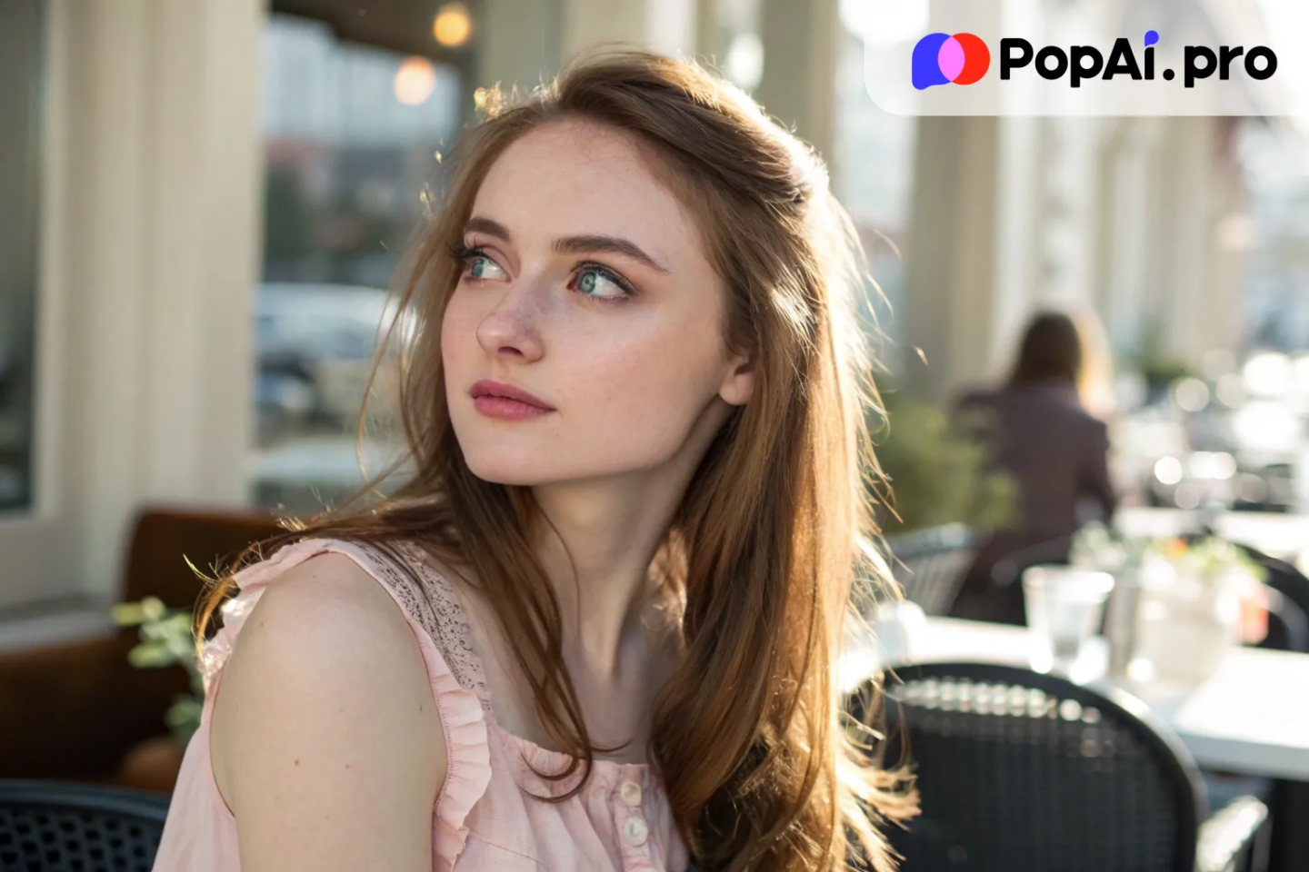 beautiful girlfriend sitting in a sunlit cafe