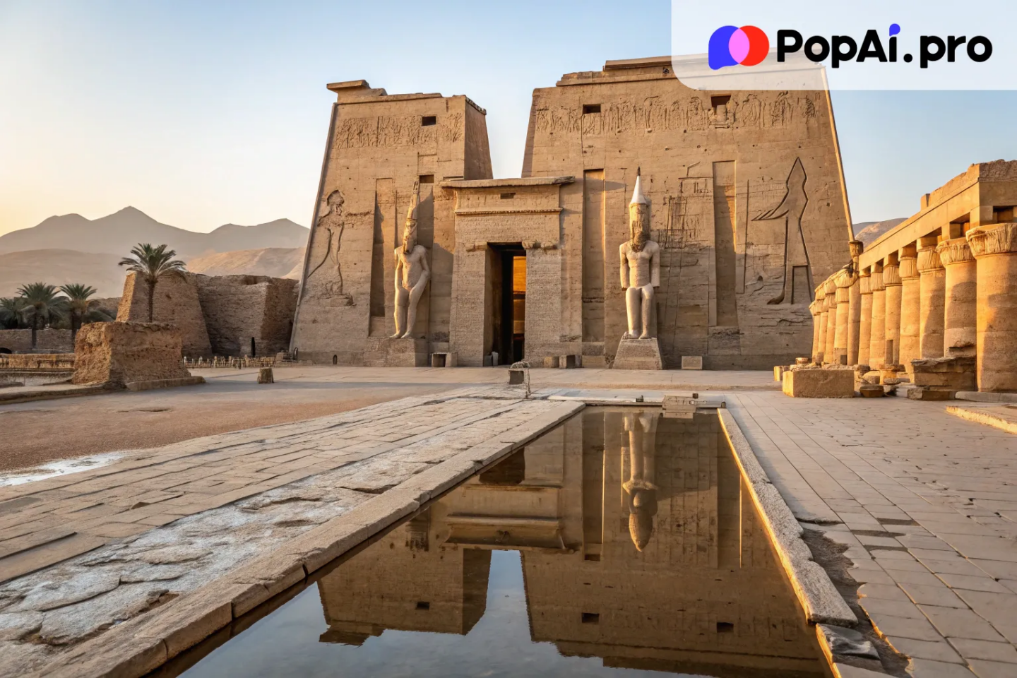 An ancient Egyptian temple standing tall against a desert backdrop