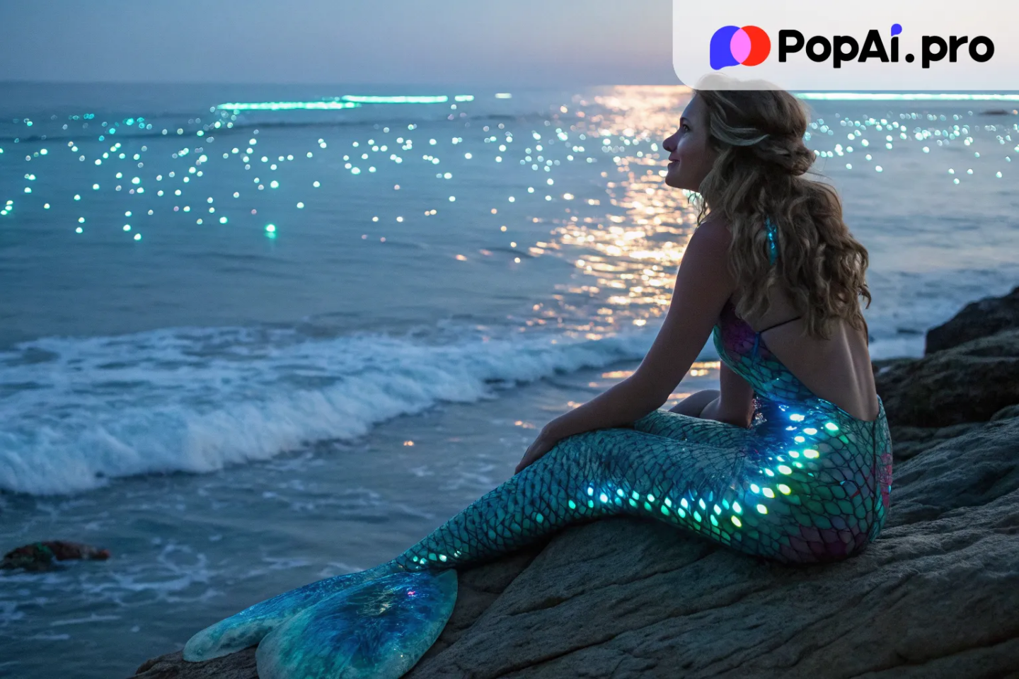 A serene mermaid queen with iridescent scales