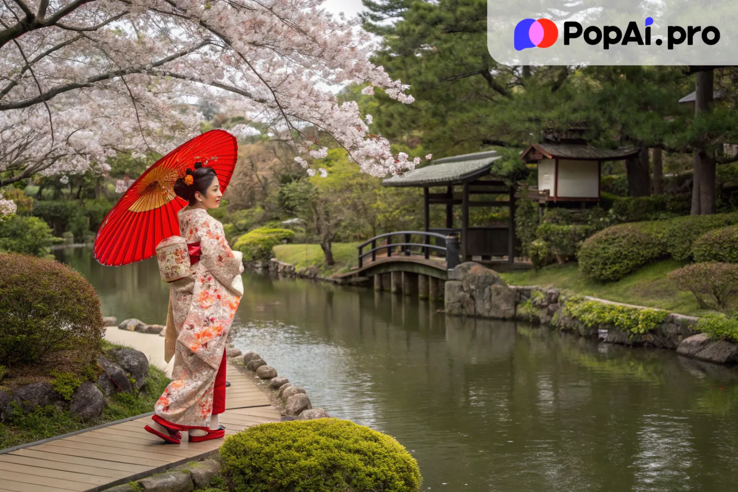 A traditional Japanese geisha in an exquisite silk kimono