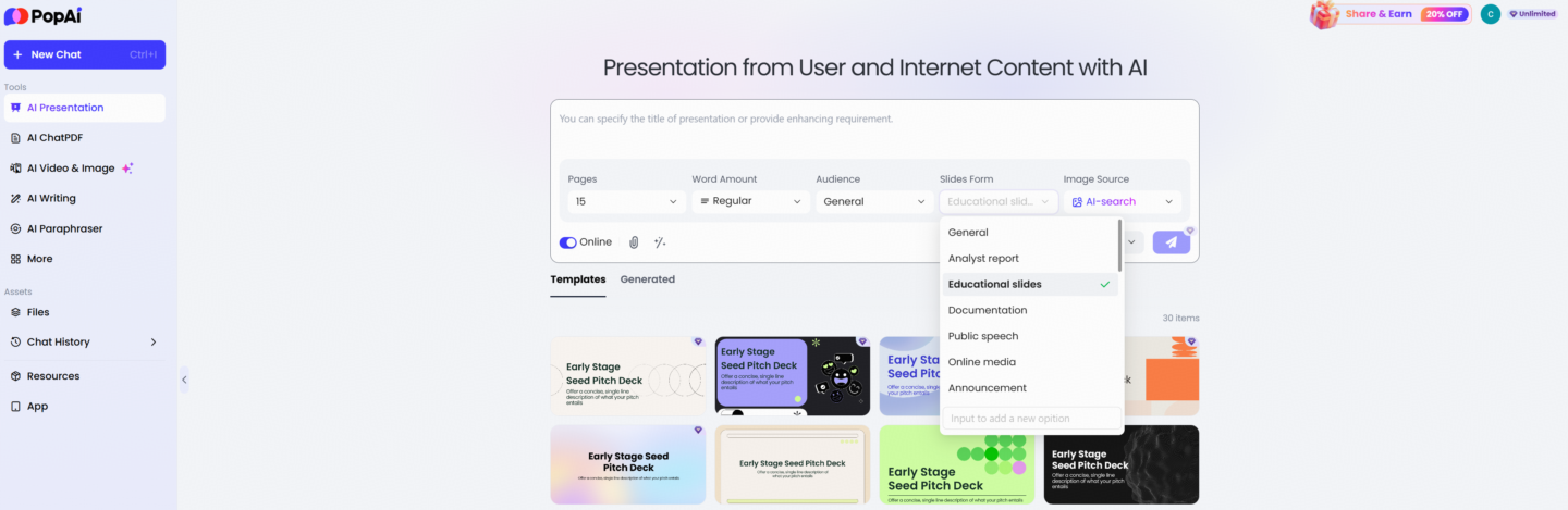 PopAi: Best AI Tools for Creating Lesson Plan Slides