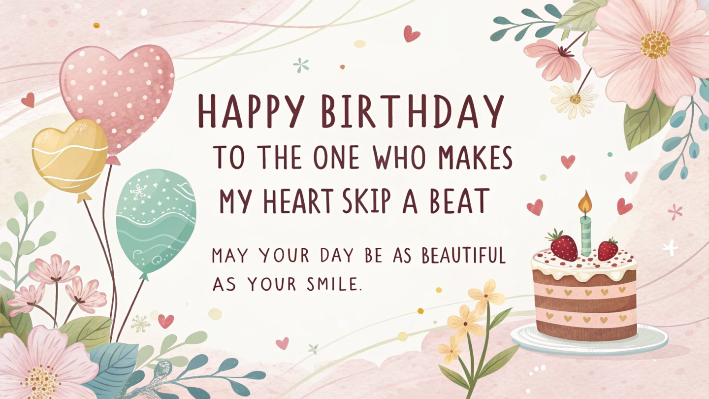 Happy birthday to the one who makes my heart skip a beat. May your day be as beautiful as your smile.