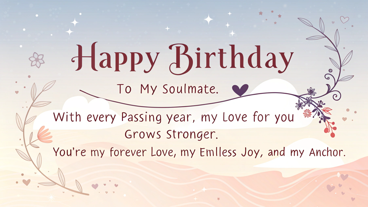 1. Soulmate romantic birthday wishes for husband from wife